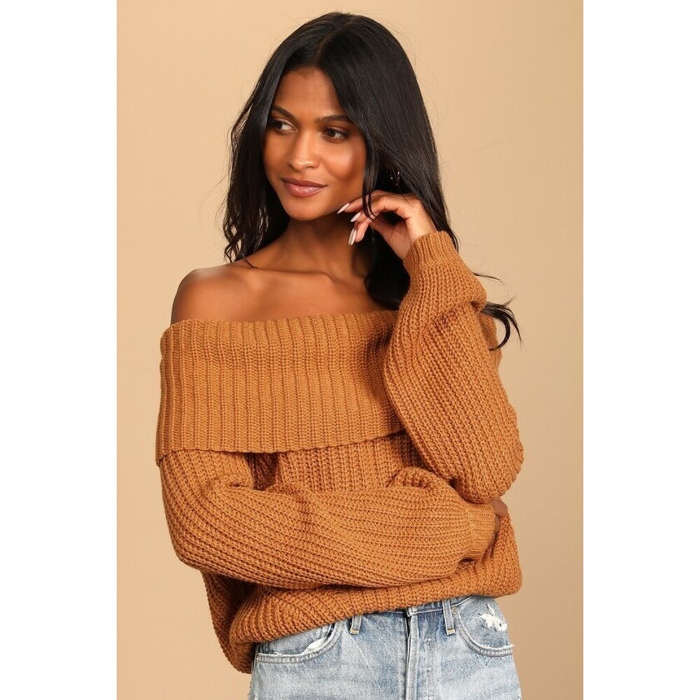 Lulus Carmichael Light Brown Off-the-shoulder Knit Sweater - Size S